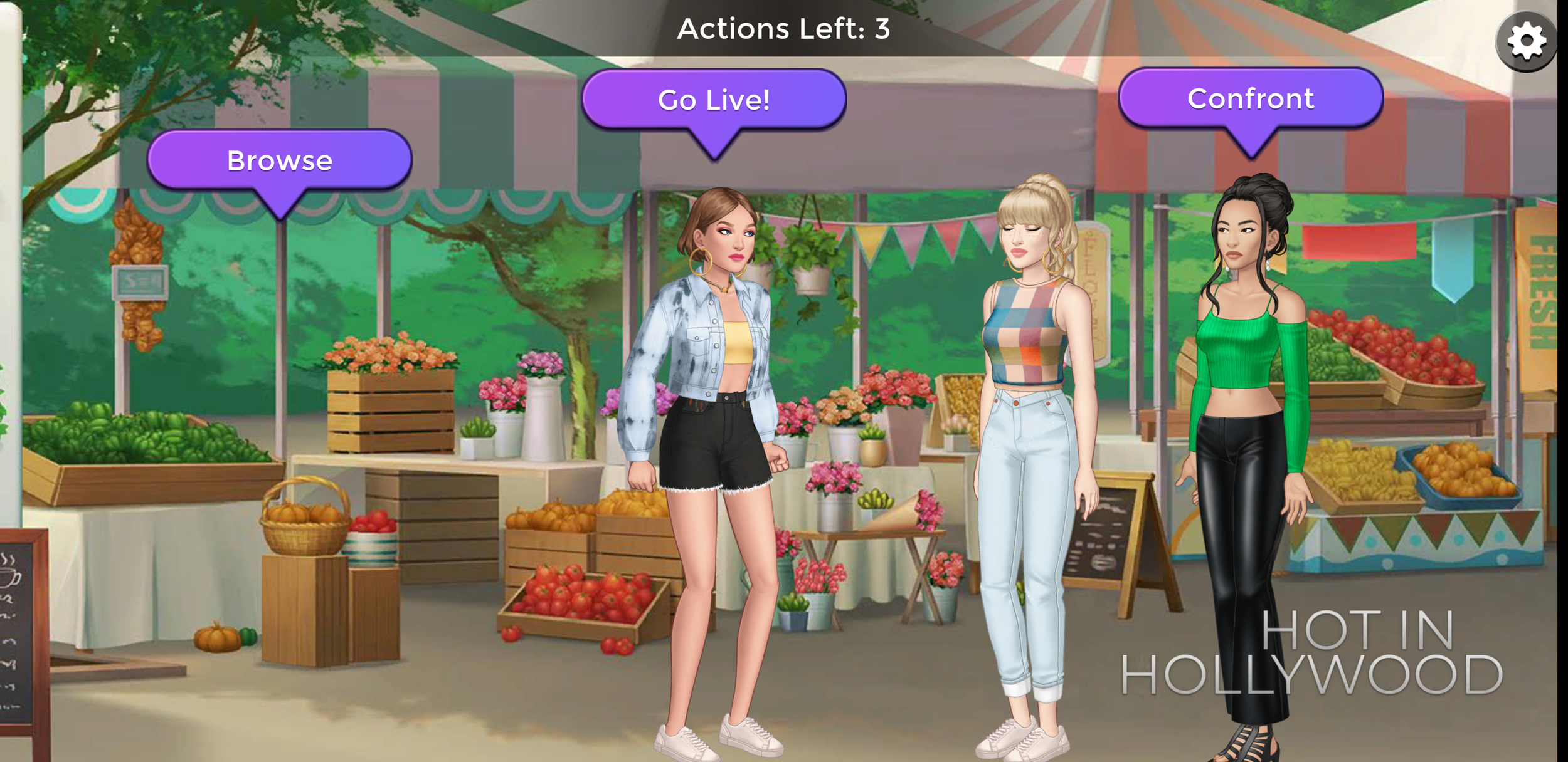 Story choice with actions such as Go Live and Confront