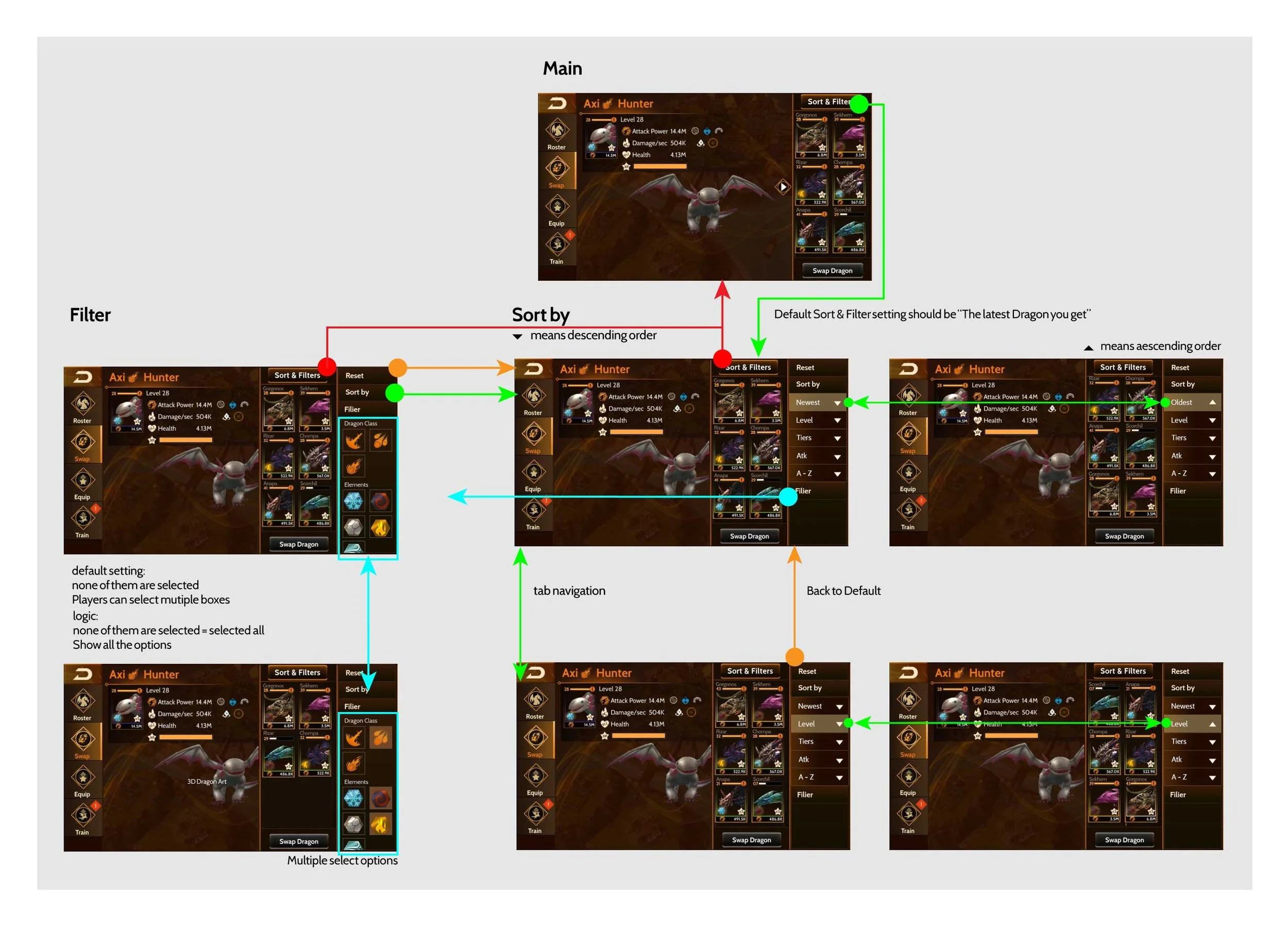 Roster filter mockup and prototype